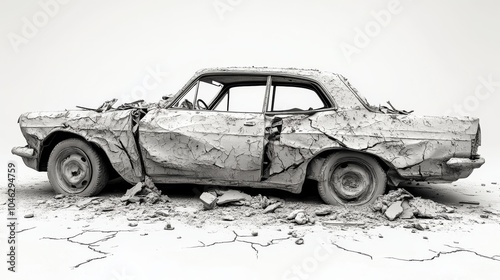 Rusty Vintage Car with Severe Body Damage. photo