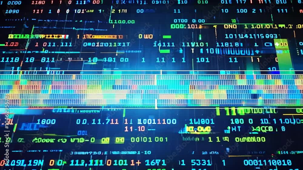 data multitude computer view numbers effect creatingbarcode scan screen showing Binary code detailed number datum display closeup technology information digit statistic calculation analysis digital m