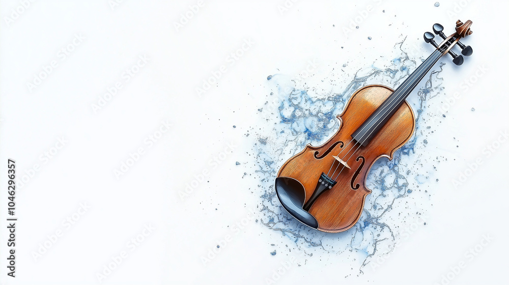 Fototapeta premium A Musical Canvas Violin Surrounded by Gentle Artistic Splashes