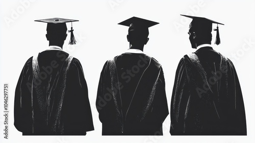 Silhouette of three graduates in caps and gowns, facing away