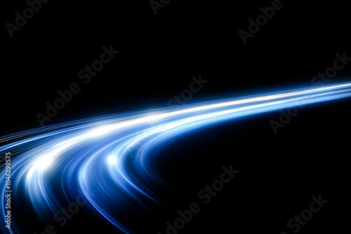 Bright Sparkling Blue Light Speed Motion - Abstract Light Trail on Black Background