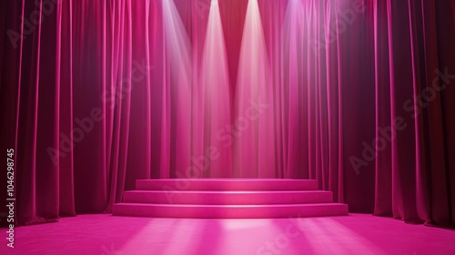 pink carpet onblue stage with pink curtain background
 photo