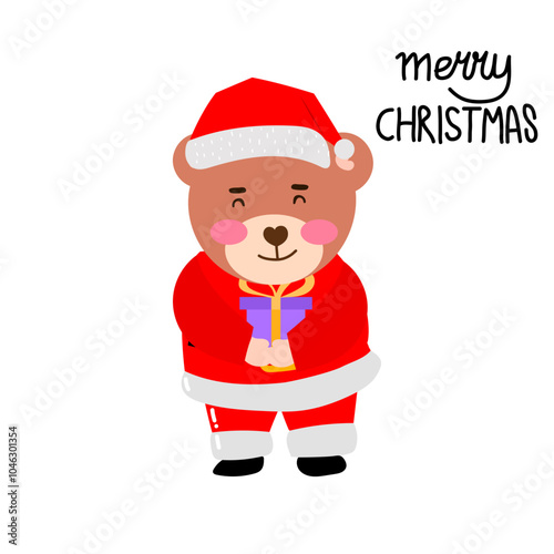 Kawaii happy variant santaclaus on christmas celebration design illustration. kawaii bear cartoon and shiba inu santa character. stock element