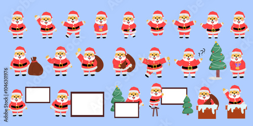 set of kawaii cartoon bear and shiba inu dog wearing santaclaus costum cartoon character. best popular cartoon illustration