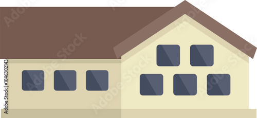 Simple vector icon of a modern one storey house with a brown roof, suitable for web, print, and apps