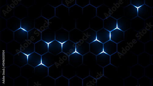 Hexagon grid tech pattern. Hexagonal cyberspace green background. Hexagonal gaming vector tech illustration black abstract background.
