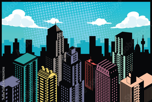 Daytime Comic Metropolitan City Background Vector Illustration