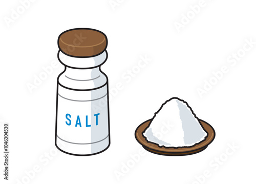 瓶入りの塩と皿に盛られた塩／Salt in a jar and on a plate