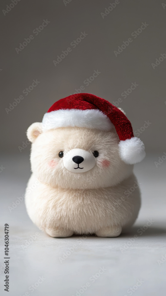 Soft and adorable polar bear plush toy wearing festive Santa hat, radiating warmth and holiday cheer. Perfect for seasonal decor or as cuddly gift Soft and adorable polar bear plush toy wearing festive Santa hat, radiating warmth and holiday cheer. Perfect for seasonal decor or as cuddly gift