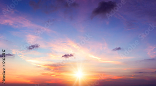 Fototapeta Naklejka Na Ścianę i Meble -  Sunset sky background. Panoramic view of beautiful sunset sky