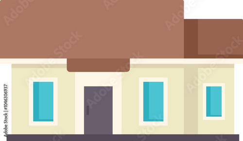 Small and cozy suburban house with brown roof and blue windows is waiting for its new owners