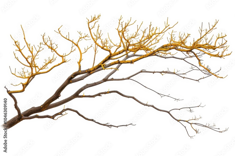 Obraz premium Serene yellow tree branch minimalist depiction in nature with artistic flair