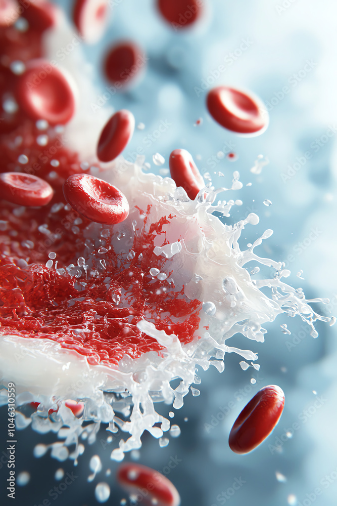 Fototapeta premium Dynamic visualization of blood cells and liquid interaction in medical illustrations