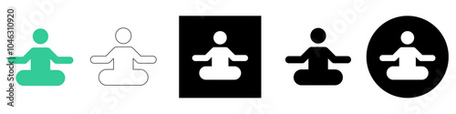 meditating sit person yoga meditation state of zen calmness, inner power chakra, spiritual practices vector pictogram sign icon symbol ui and ux design, glyphs and stroke line