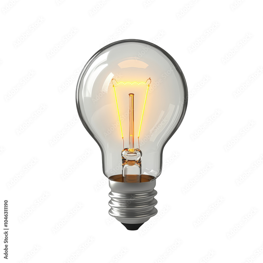 Glowing 3D Lightbulb with Filament on White Background Glowing 3D Lightbulb with Filament on White Background