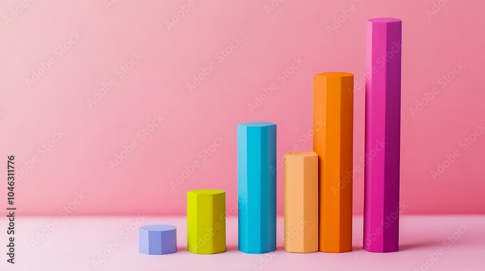 Colorful bar graph representing data growth against a pink background. Colorful bar graph representing data growth against a pink background.