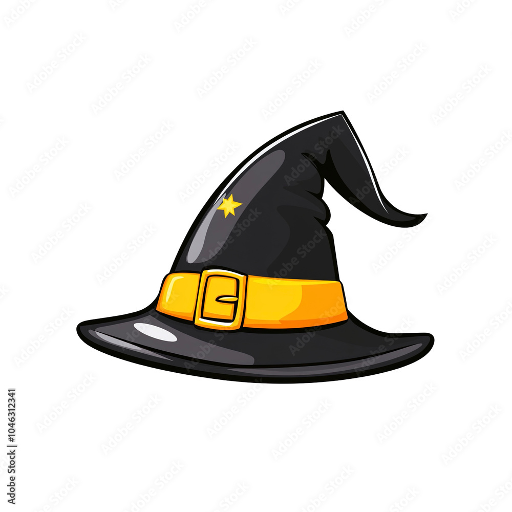 Cartoon Witch's Hat with Yellow Band and Star Cartoon Witch's Hat with Yellow Band and Star