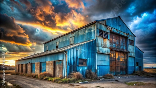 "Abandoned Industrial Landscape: Blue Grunge Background"