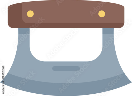This mezzaluna chopper features a curved blade with a wooden handle, ideal for quickly chopping herbs and vegetables