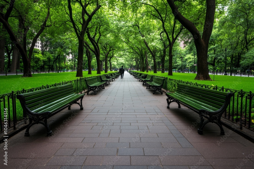 A pedestrian walking through a quiet urban park surrounded by towering buildings, with a few trees providing shade and benches lined along the path, capturing the blend of nature and city living, A pedestrian walking through a quiet urban park surrounded by towering buildings, with a few trees providing shade and benches lined along the path, capturing the blend of nature and city living,