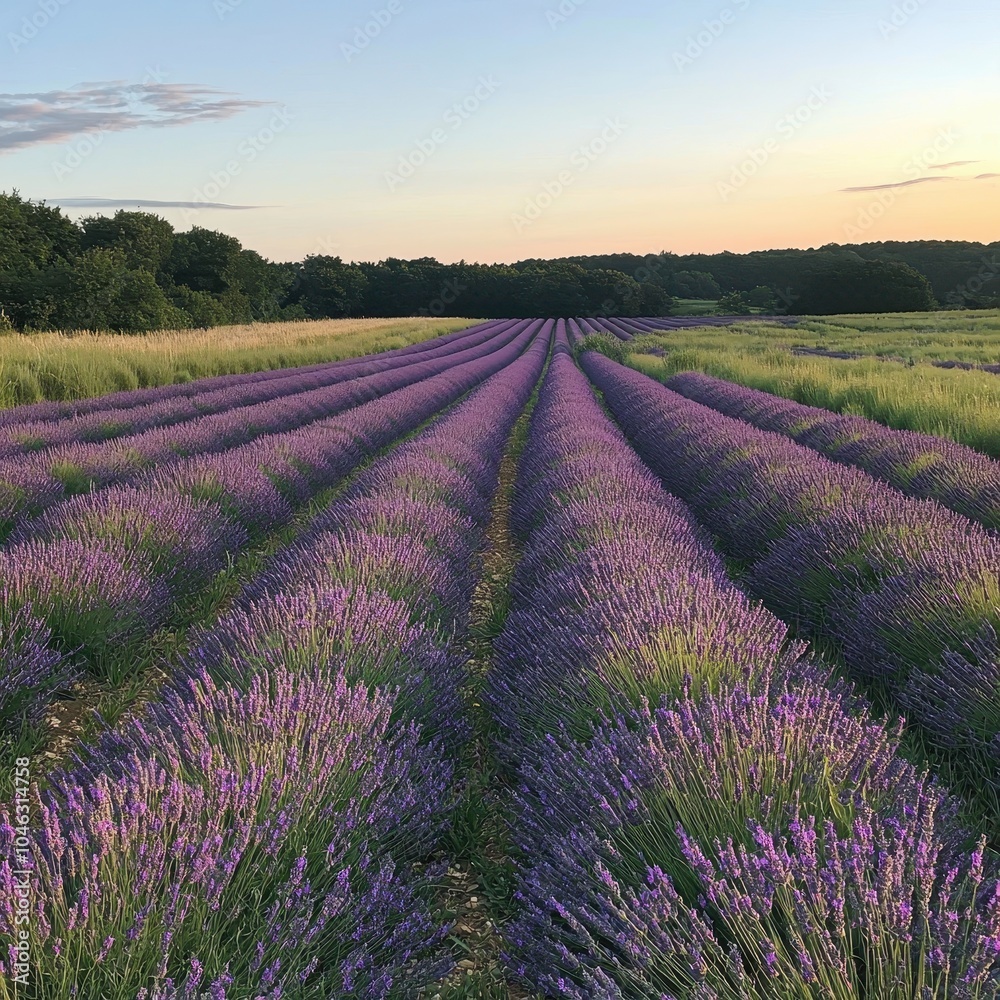 Obraz premium Lavender Fields Under Clear Evening Sky