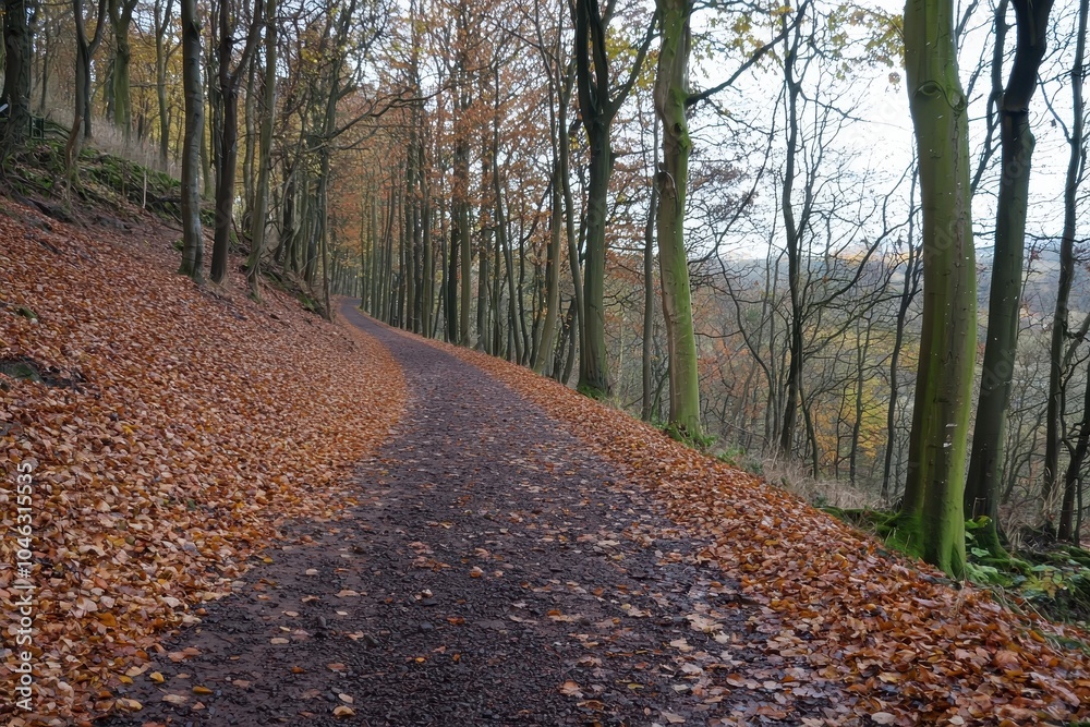 Tranquil Pathway Covered in Fallen Leaves