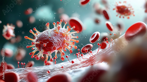 Wallpaper Mural Exploring the intricate world of viruses a close-up on viral structures and blood cell interaction in the human body Torontodigital.ca