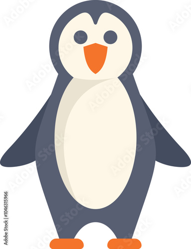 Cartoon penguin standing with its wings out, looking happy with a smile on its face