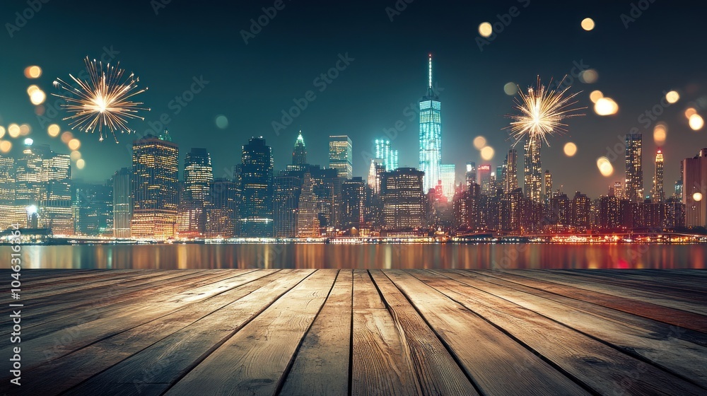 Fototapeta premium New York City Night Skyline with Fireworks