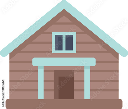 This vector illustration features a charming wooden house with a porch, evoking the tranquility of rural life