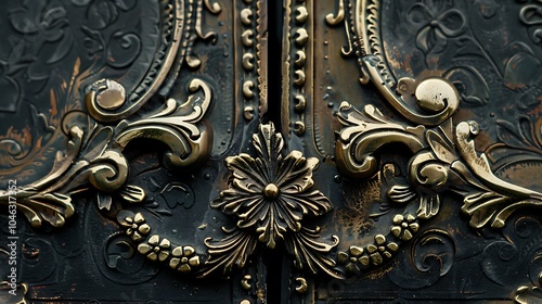 Closeup of vintage gold elaborate hinges