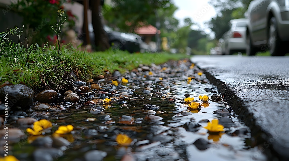 Obraz premium A photography of a clean and modern stormwater drainage system located in a busy urban area