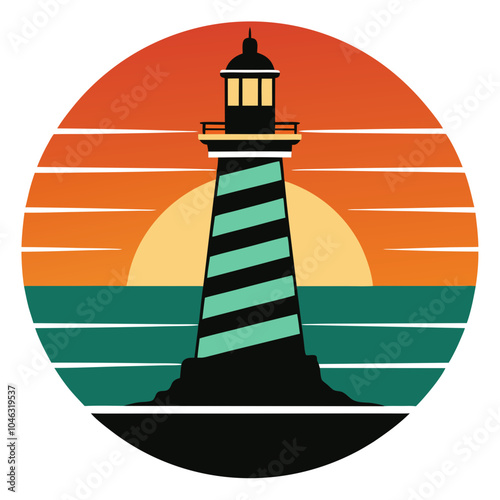 Vintage Lighthouse Retro Vintage Illustration T-shirt Design Art.