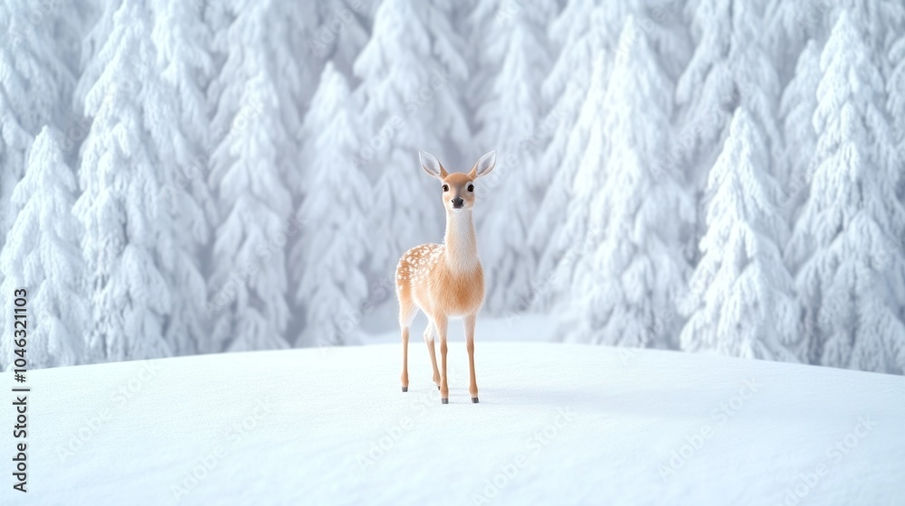 Majestic Deer in Winter Wonderland - 3D Illustration of Snow-Covered Forest Wildlife Scene Majestic Deer in Winter Wonderland - 3D Illustration of Snow-Covered Forest Wildlife Scene