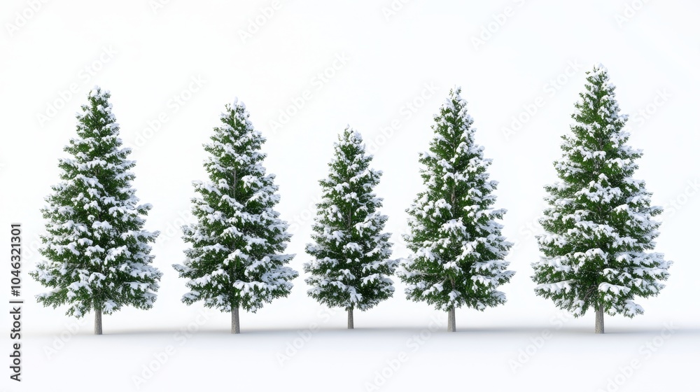 Fototapeta premium Winter Wonderland: Frosty Green Pine Trees 3D Illustration