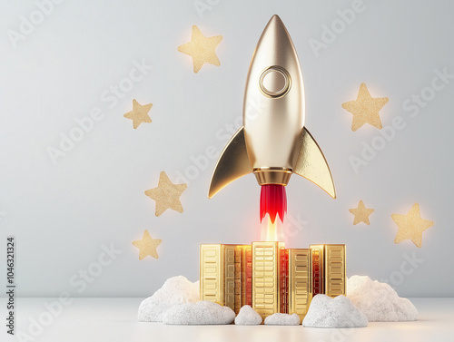 Rocket Launch of Golden Business Growth and Success Concept photo