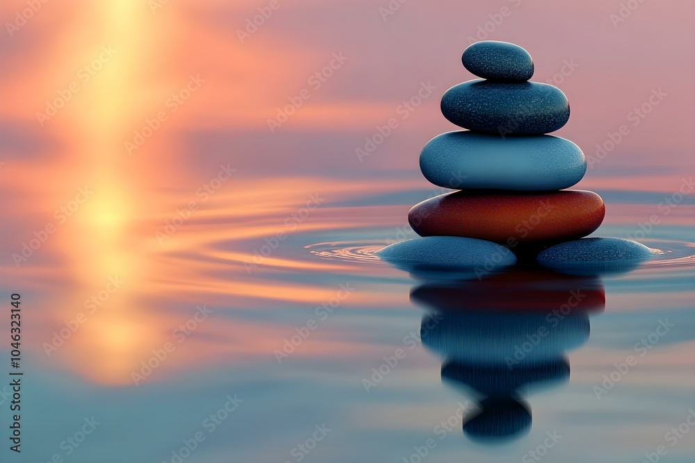Zen Stones in Water with Reflection and Pebble Pyramid Zen Stones in Water with Reflection and Pebble Pyramid