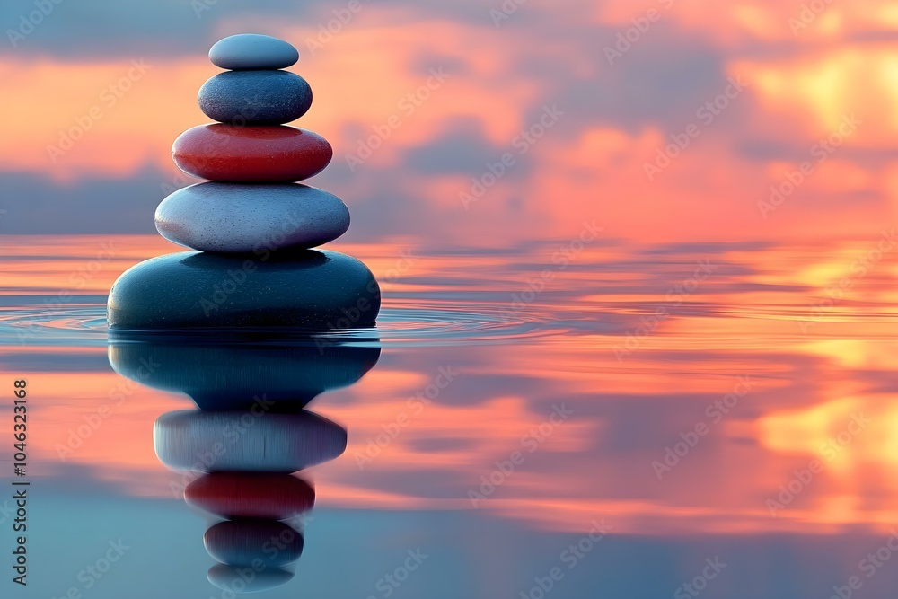 Zen Stones in Water with Reflection and Pebble Pyramid Zen Stones in Water with Reflection and Pebble Pyramid