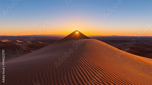 Breathtaking sunset over a tranquil desert dune, highlighting beautiful sand textures and warm colors.