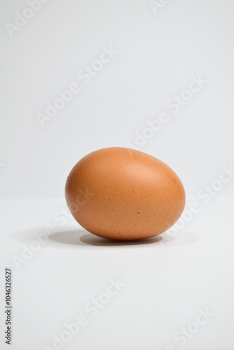 One chicken egg isolated on white background. Vertical photo.