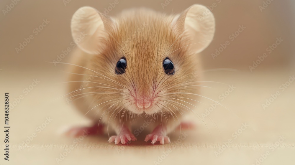 A close-up of a cute brown mouse with large ears and shiny black eyes. A close-up of a cute brown mouse with large ears and shiny black eyes.