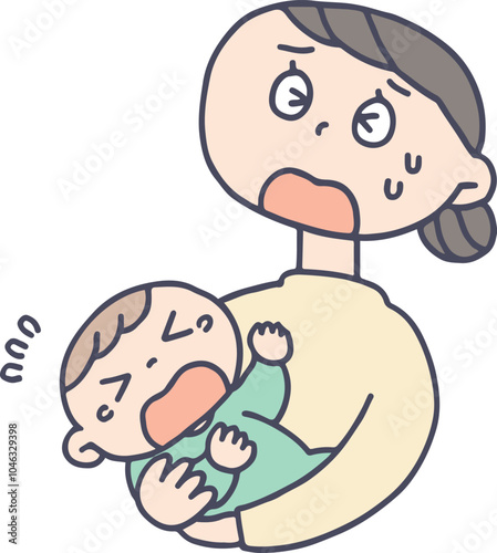 泣いている赤ちゃんに困るお母さん