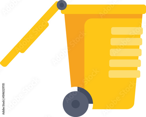 Yellow recycling bin on wheels standing with the lid open