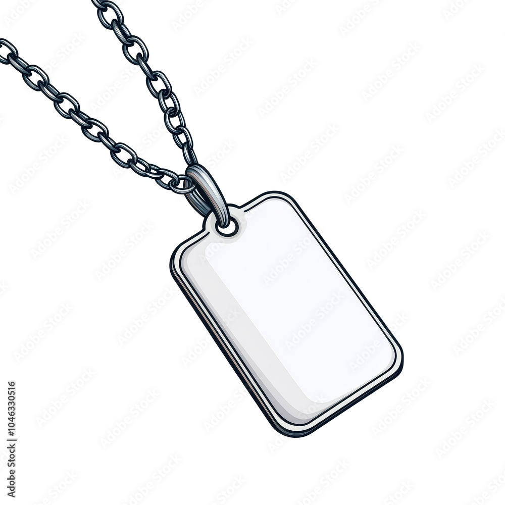Fototapeta premium Metal chain necklace with a blank rectangular tag, white isolated background.