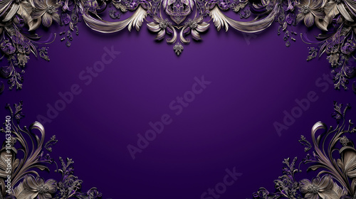 Opulent Purple Background with Silver Mandala and Floral Patterns