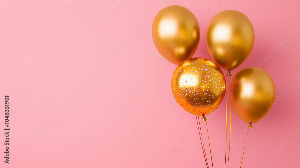Fototapeta premium 'orange Sphere party golden balloons element Valentines render star confetti 3d presentation background isolated birthday Colorful foil day balloon celebration holiday decoration b