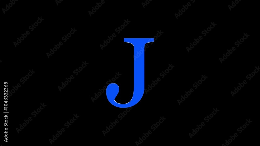 3d J letter logo loopable rotated blue color black background