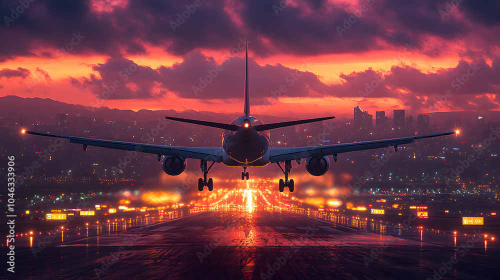 A Commercial Airplane Taking Off from an Airport Runway, Capturing the Power of Flight and Travel. Dynamic Scene with the Aircraft Ascending into the Sky, Symbolizing Aviation and Global Connectivity. A Commercial Airplane Taking Off from an Airport Runway, Capturing the Power of Flight and Travel. Dynamic Scene with the Aircraft Ascending into the Sky, Symbolizing Aviation and Global Connectivity.