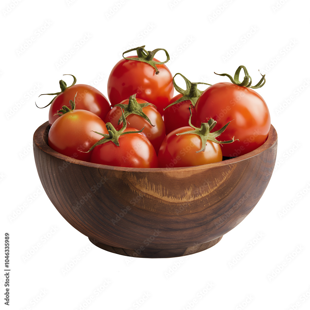 A wooden bowl filled with ripe red tomatoes, perfect for a summer salad or a light snack. A wooden bowl filled with ripe red tomatoes, perfect for a summer salad or a light snack.