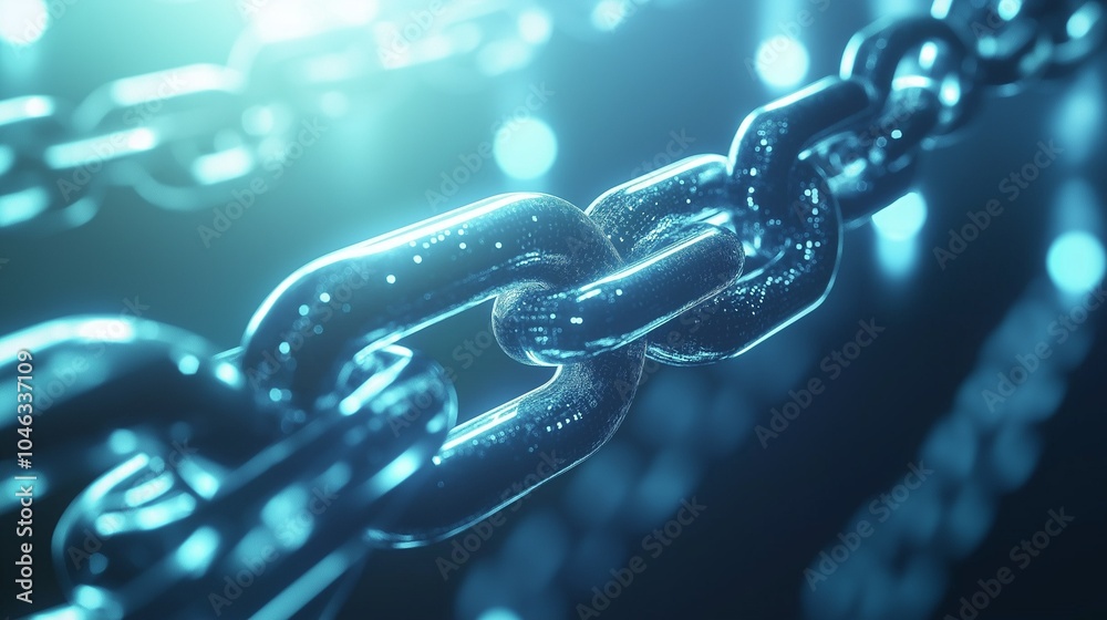 A metallic chain made up of interconnected links. A metallic chain made up of interconnected links.